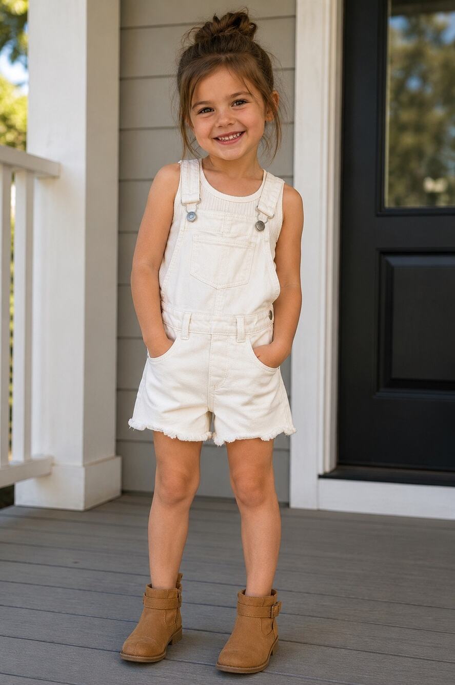 Old Navy white bib overall cutoff shorts w/ adjustable straps child size 4T